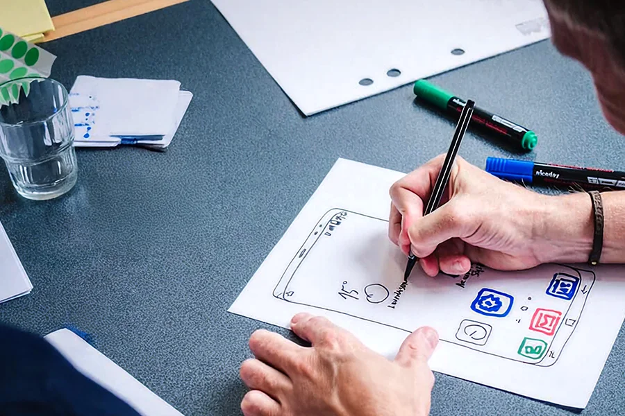 Einer unserer Designer beim Scribblen einer digitalen Anwendung.